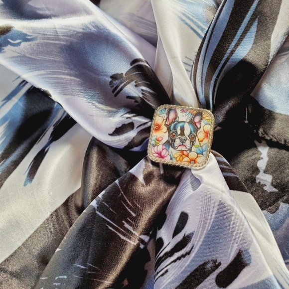 Western scarf slide,scarf slide bling concho, wild rag slides, Boston Terrier - Picture 3 of 3